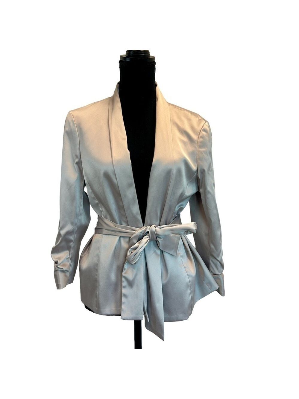 Dalia Collection cream nude blush pink satin effect front tie blazer Sz 12